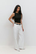 Short sleeve open back top - Noir