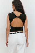 Short sleeve open back top - Noir