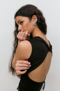 Short sleeve open back top - Noir