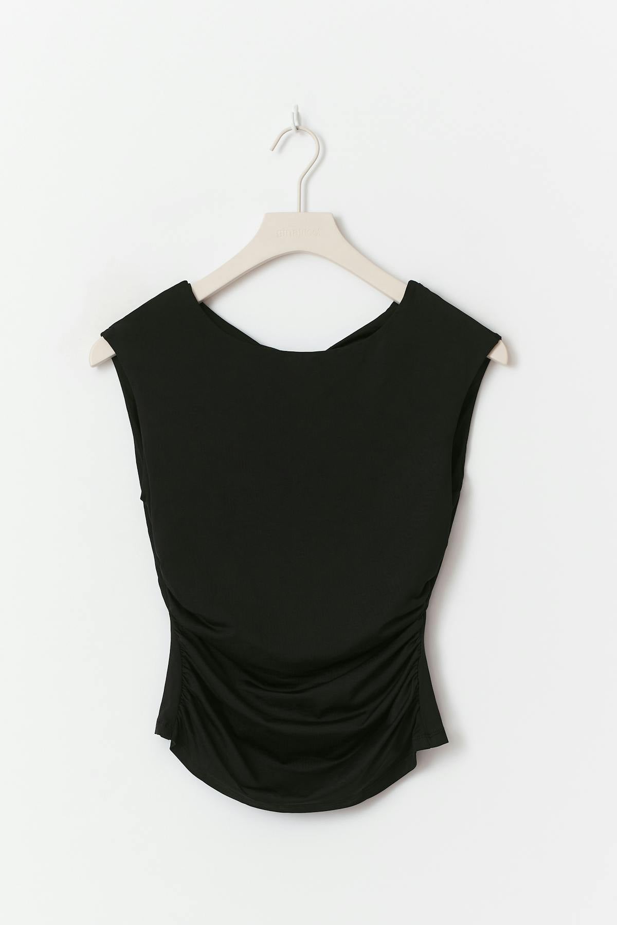 Short sleeve open back top - Noir