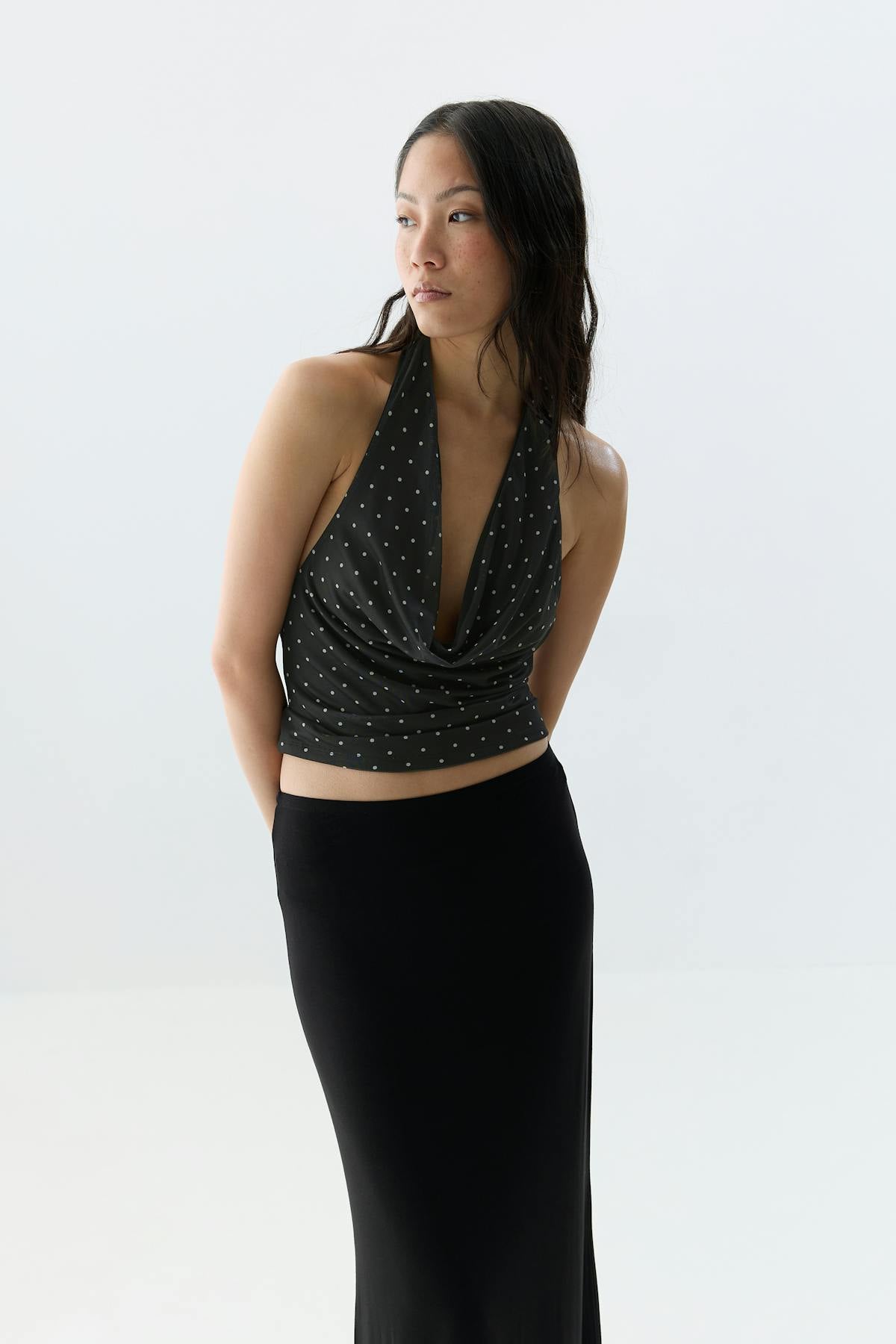 Halterneck mesh top - Dot aop