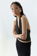 Halterneck mesh top - Dot aop
