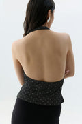 Halterneck mesh top - Dot aop