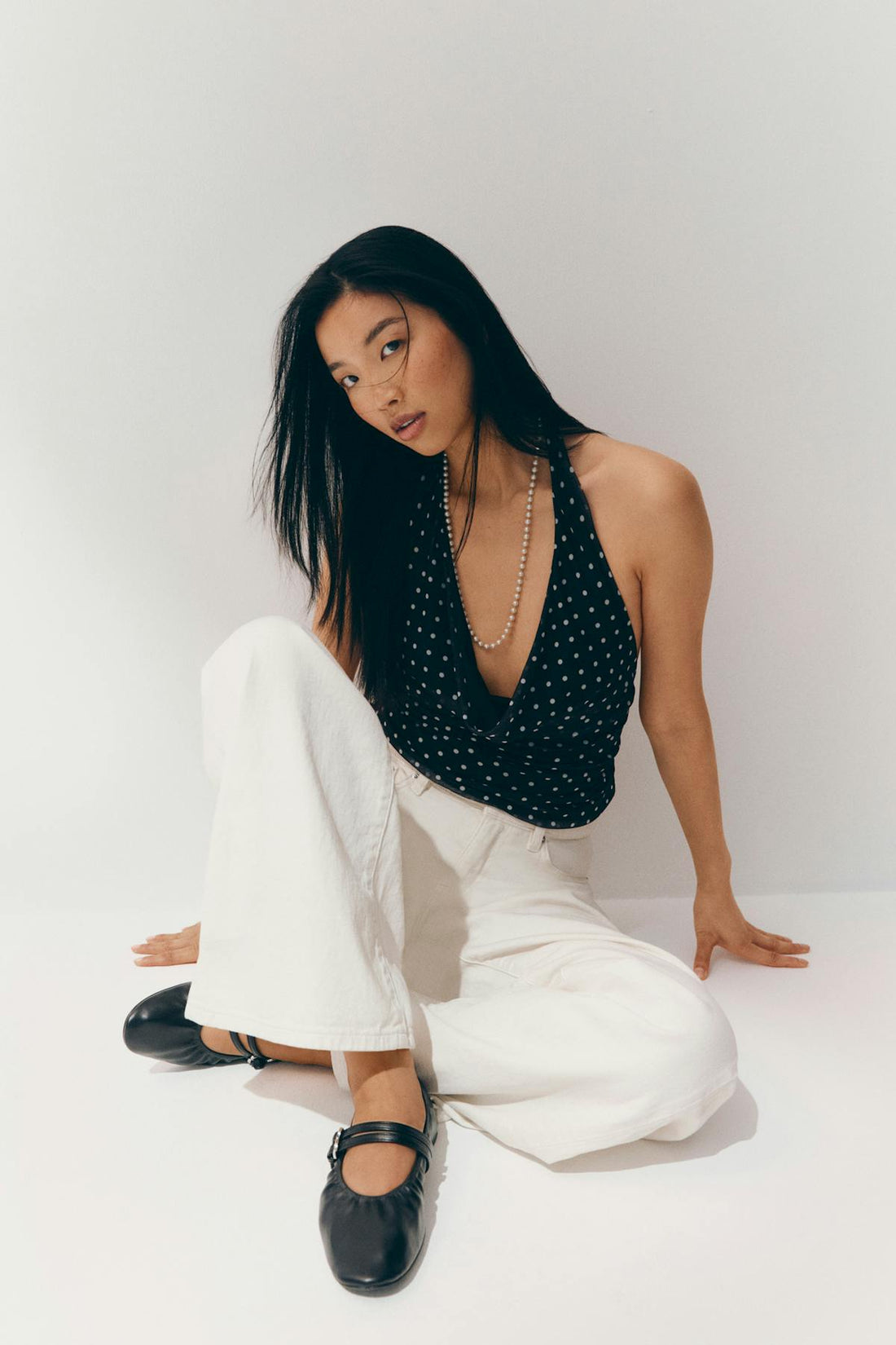 Halterneck mesh top - Dot aop