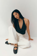 Halterneck mesh top - Dot aop