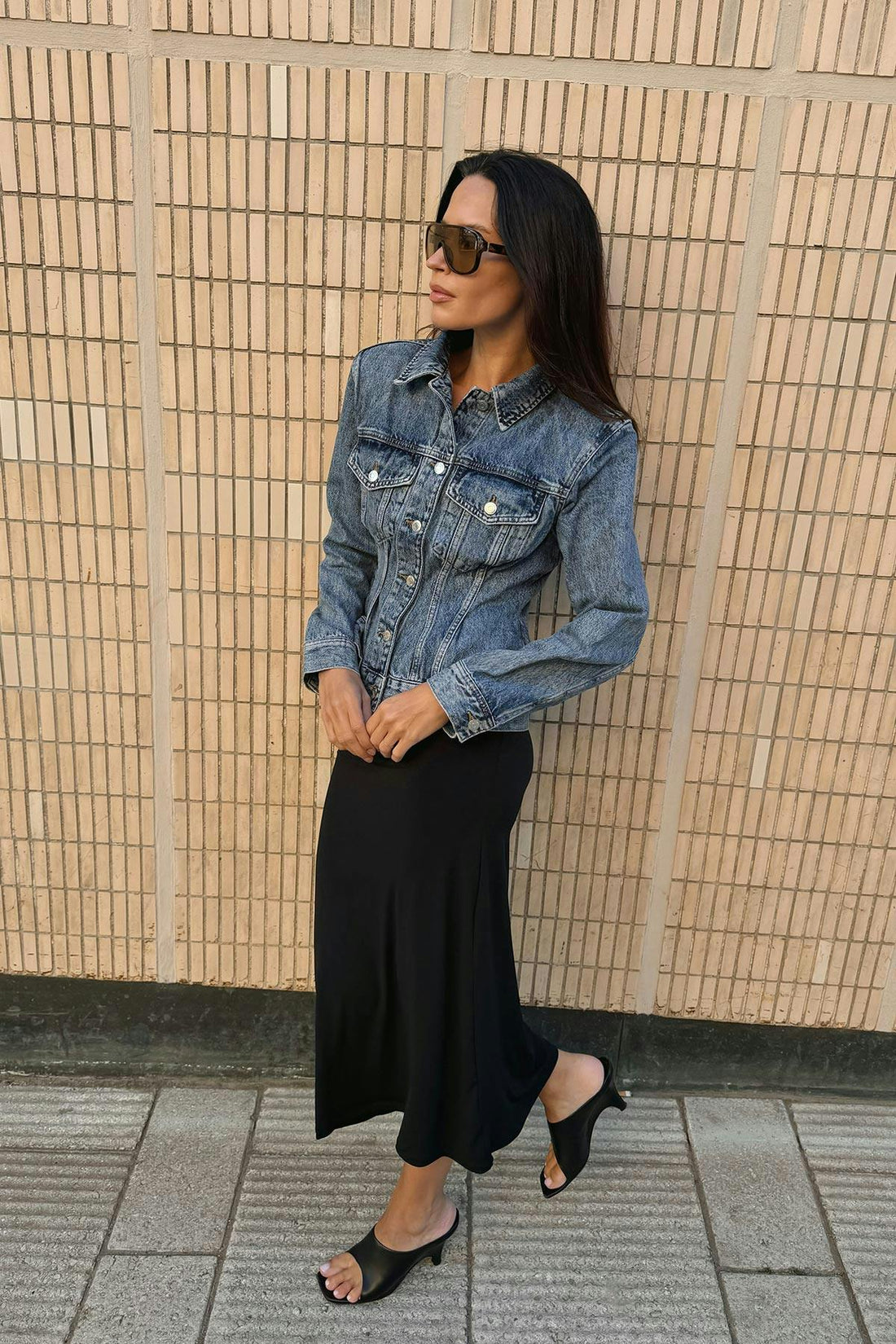 Shaped denim jacket - Mid blue