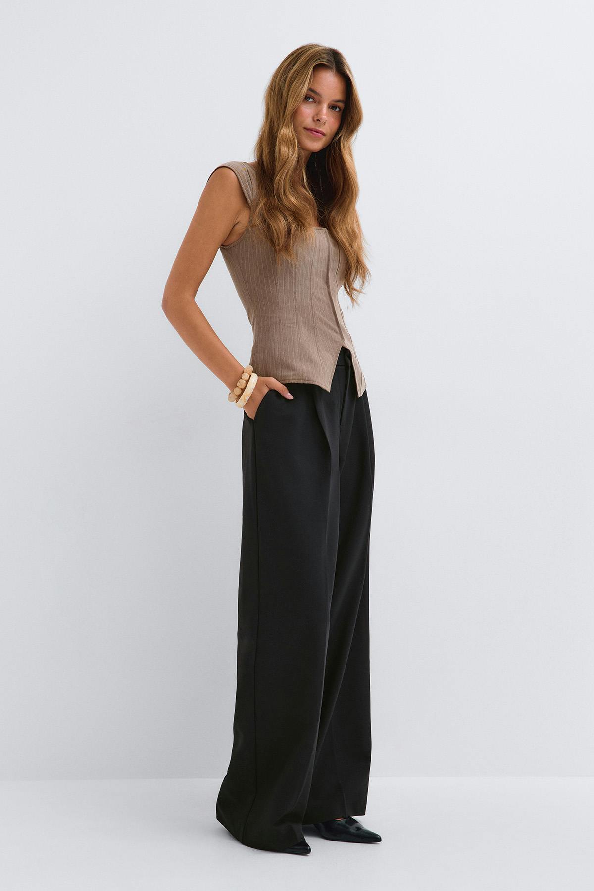 Wide pleated trousers - Gris anthracite