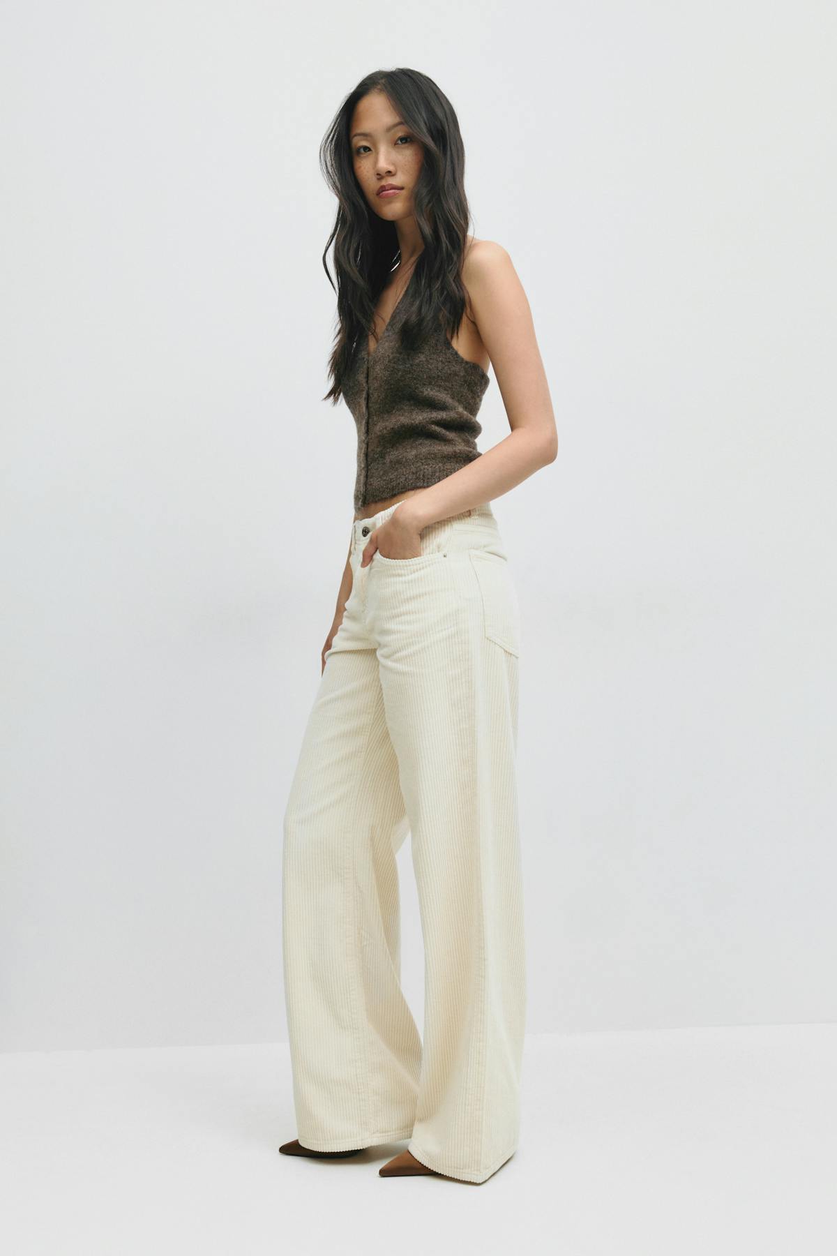 Low wide cord jeans - Ecru