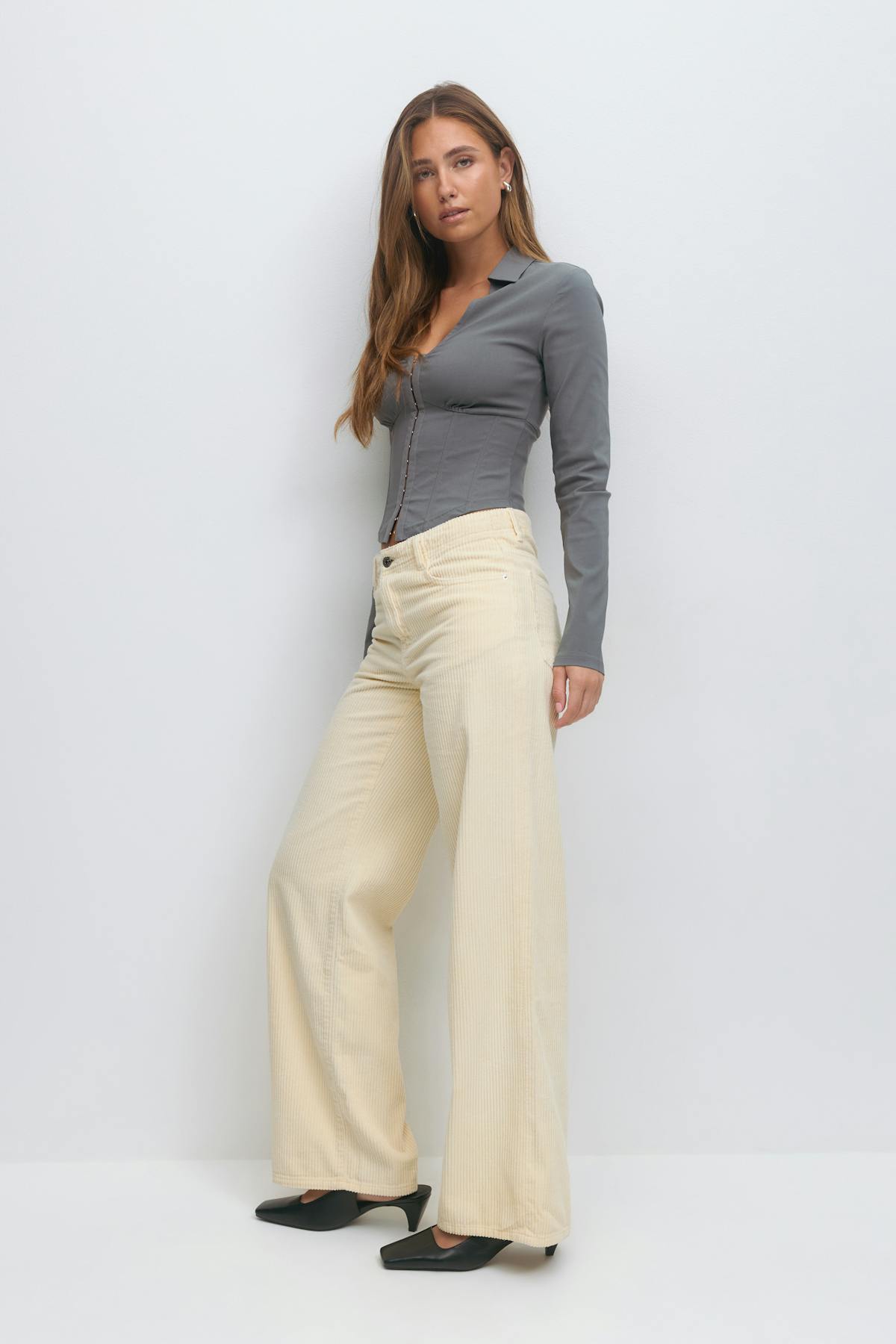 Low wide cord jeans - Mocha mousse