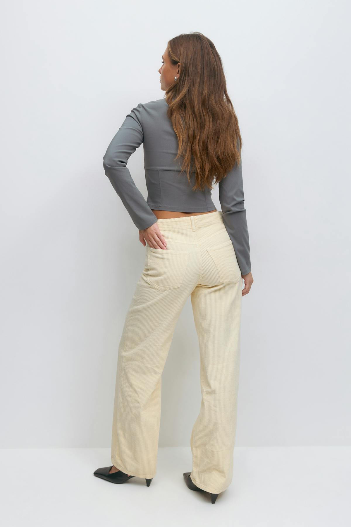 Low wide cord jeans - Mocha mousse