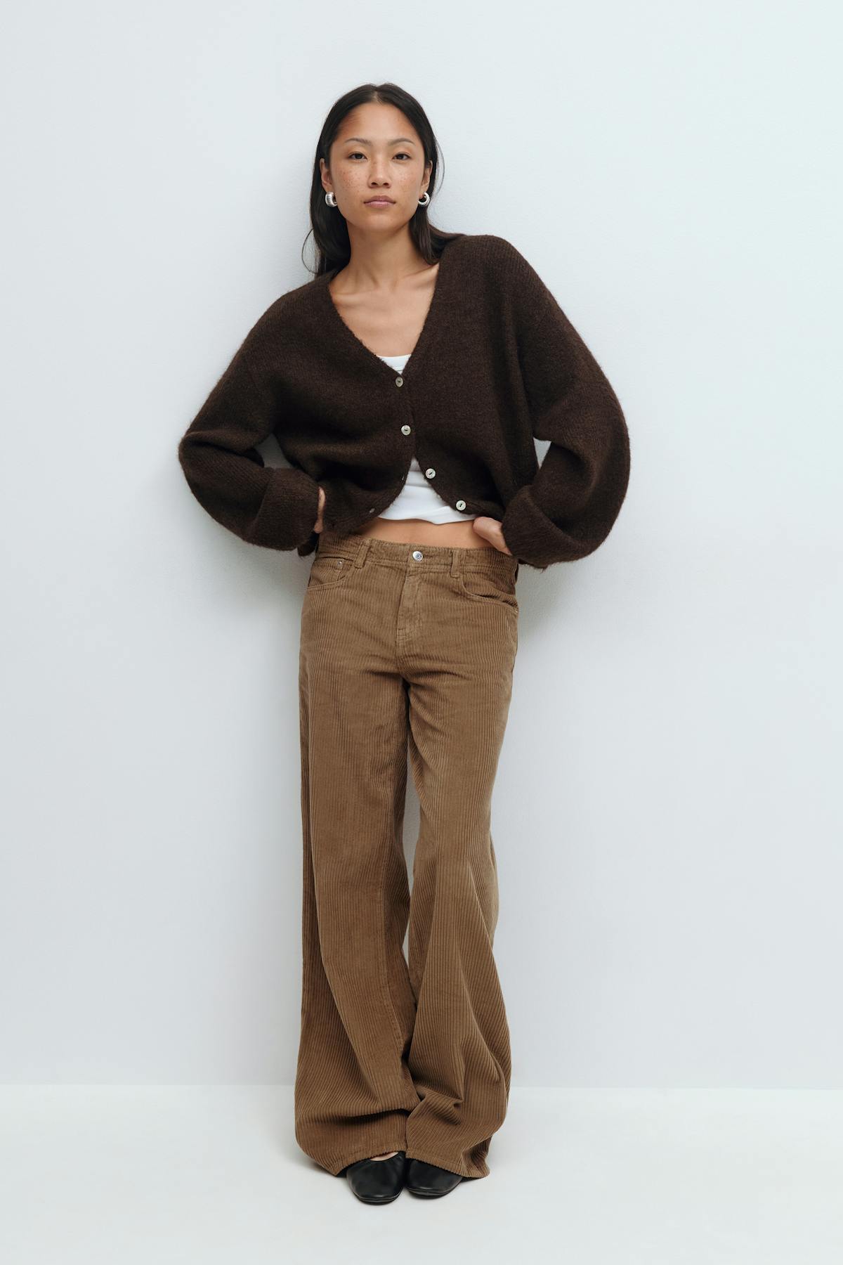 Low wide cord jeans - Ecru