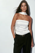 Satin scarf top - Egret