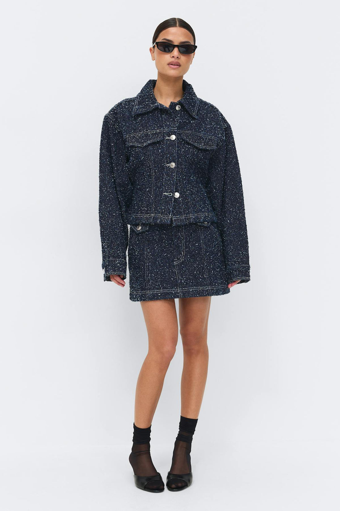 Peplum boucle denim jacket - Rinse