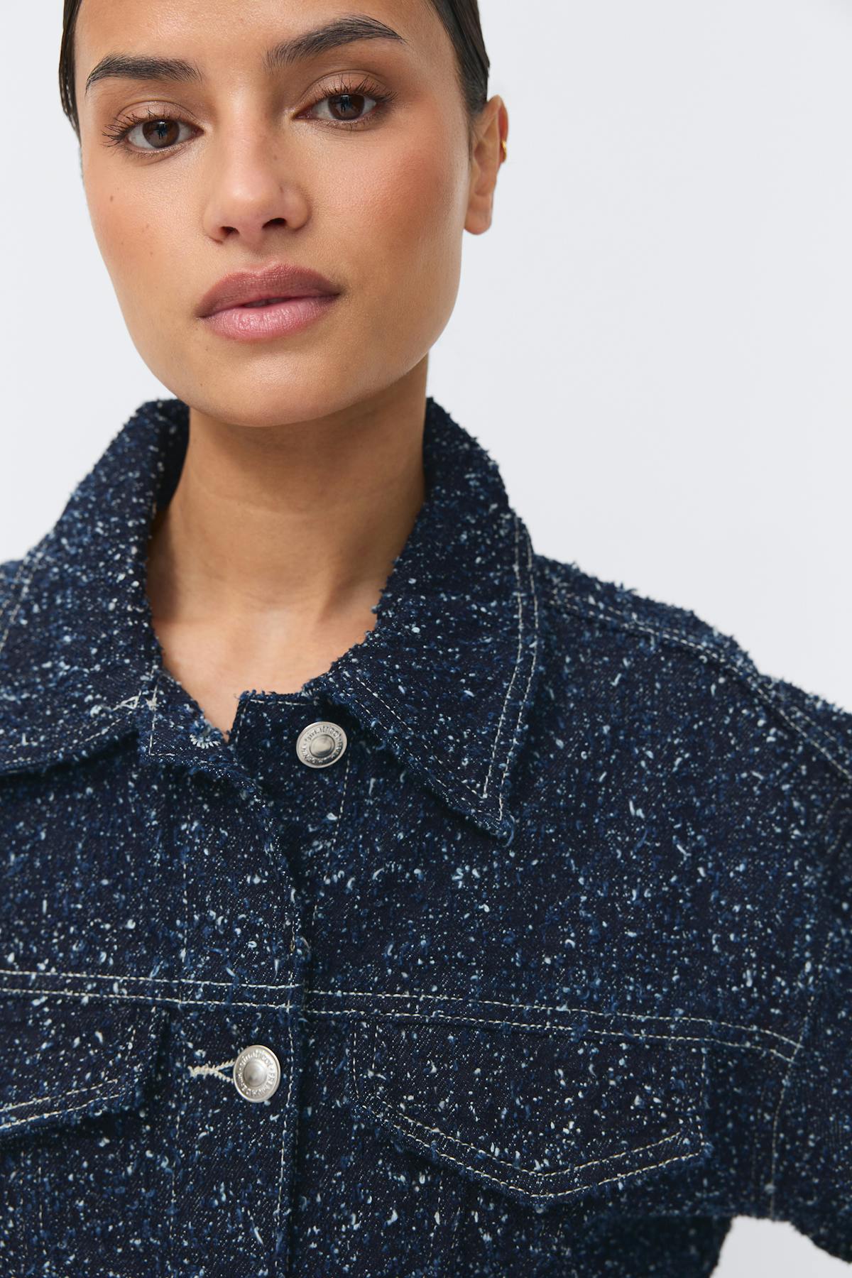Peplum boucle denim jacket - Rinse