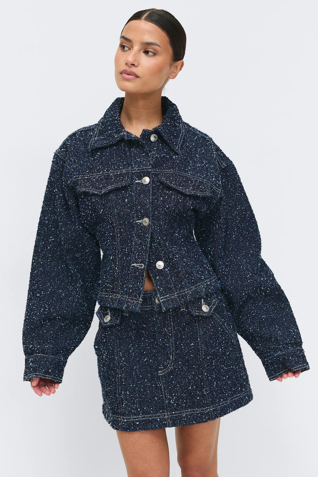 Peplum boucle denim jacket - Rinse
