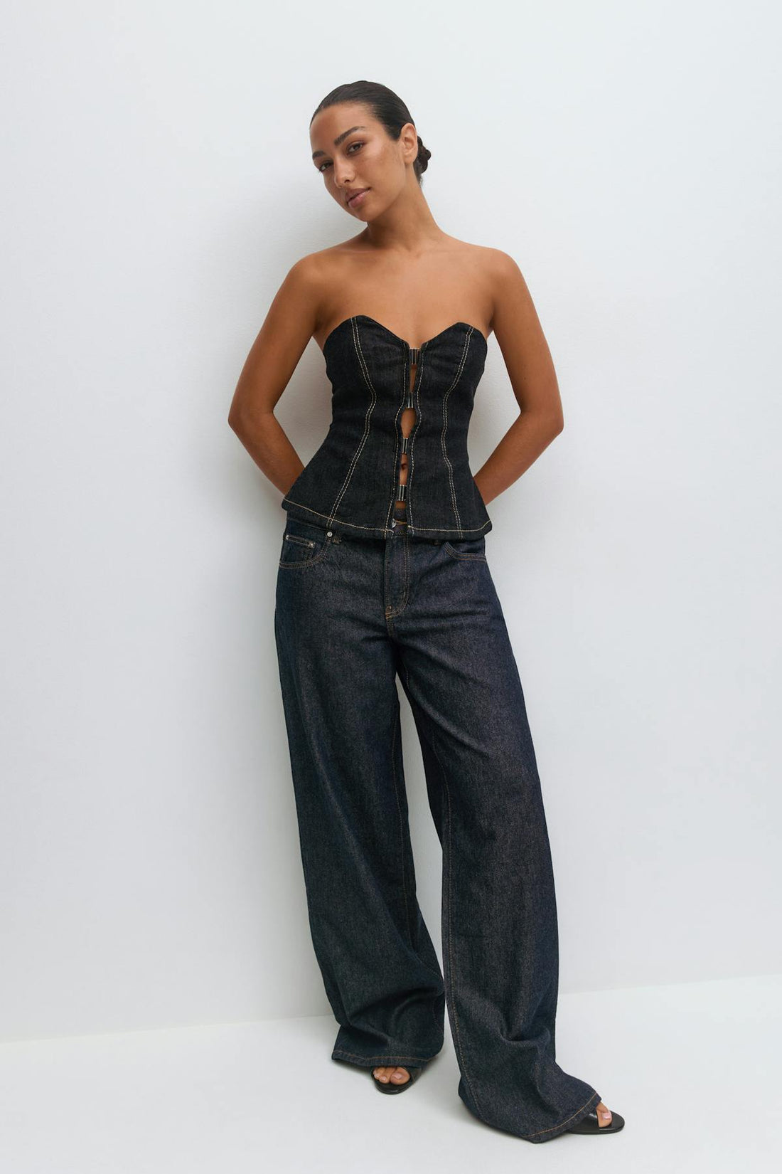Sculpted denim bustier - Rinse