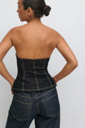 Sculpted denim bustier - Rinse
