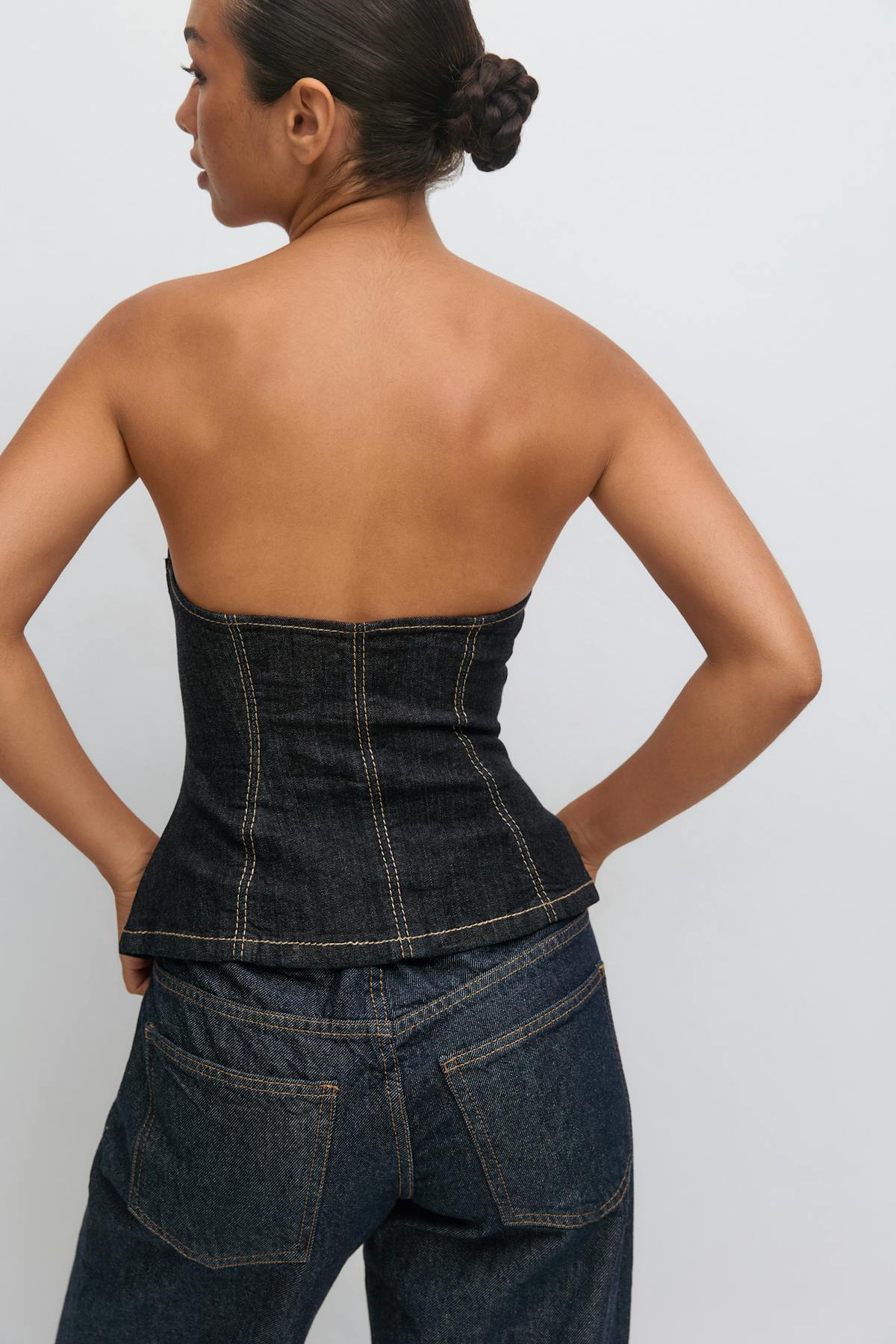 Sculpted denim bustier - Rinse