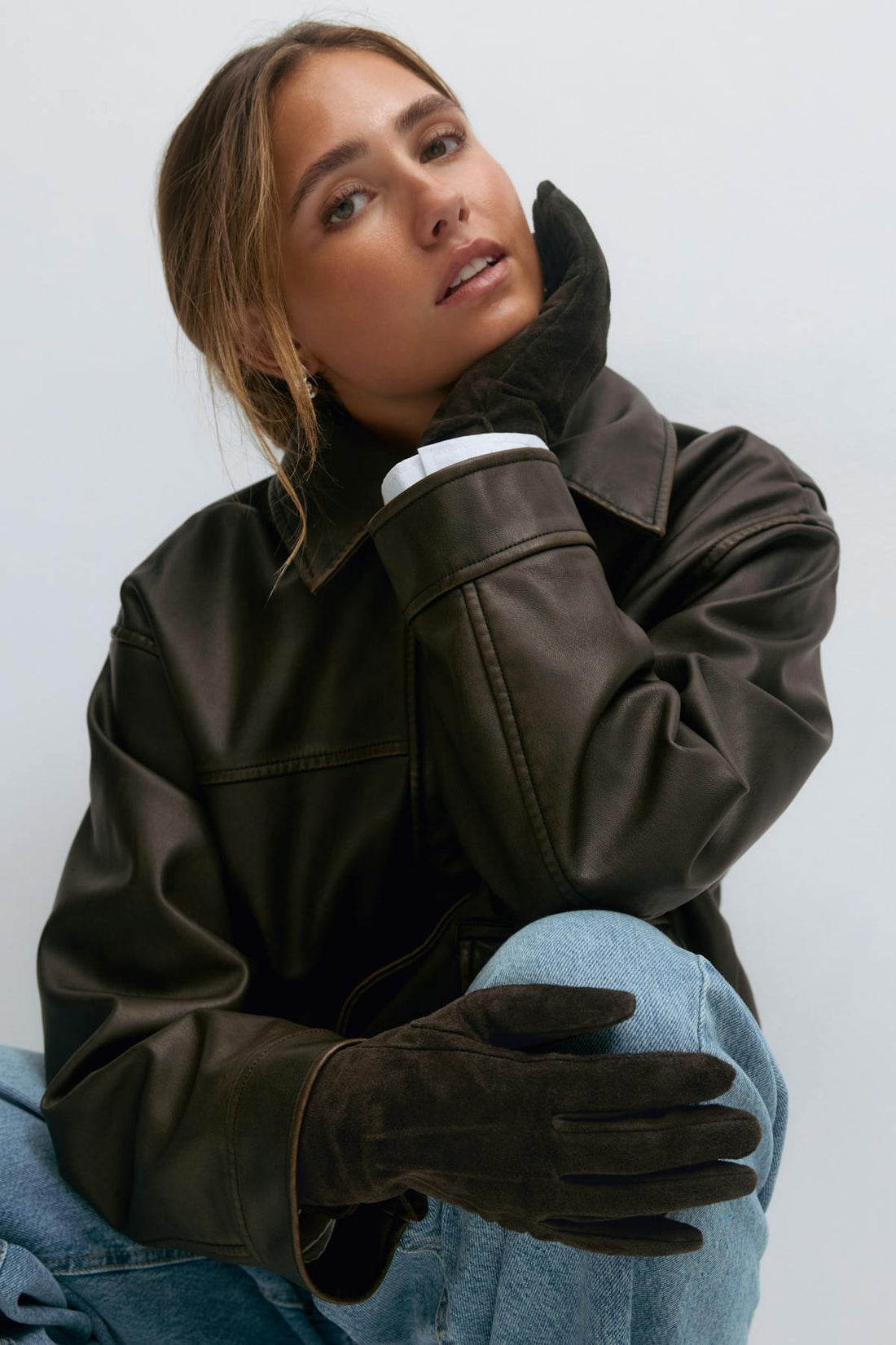Suede leather gloves - Marron foncé