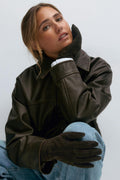 Suede leather gloves - Marron foncé
