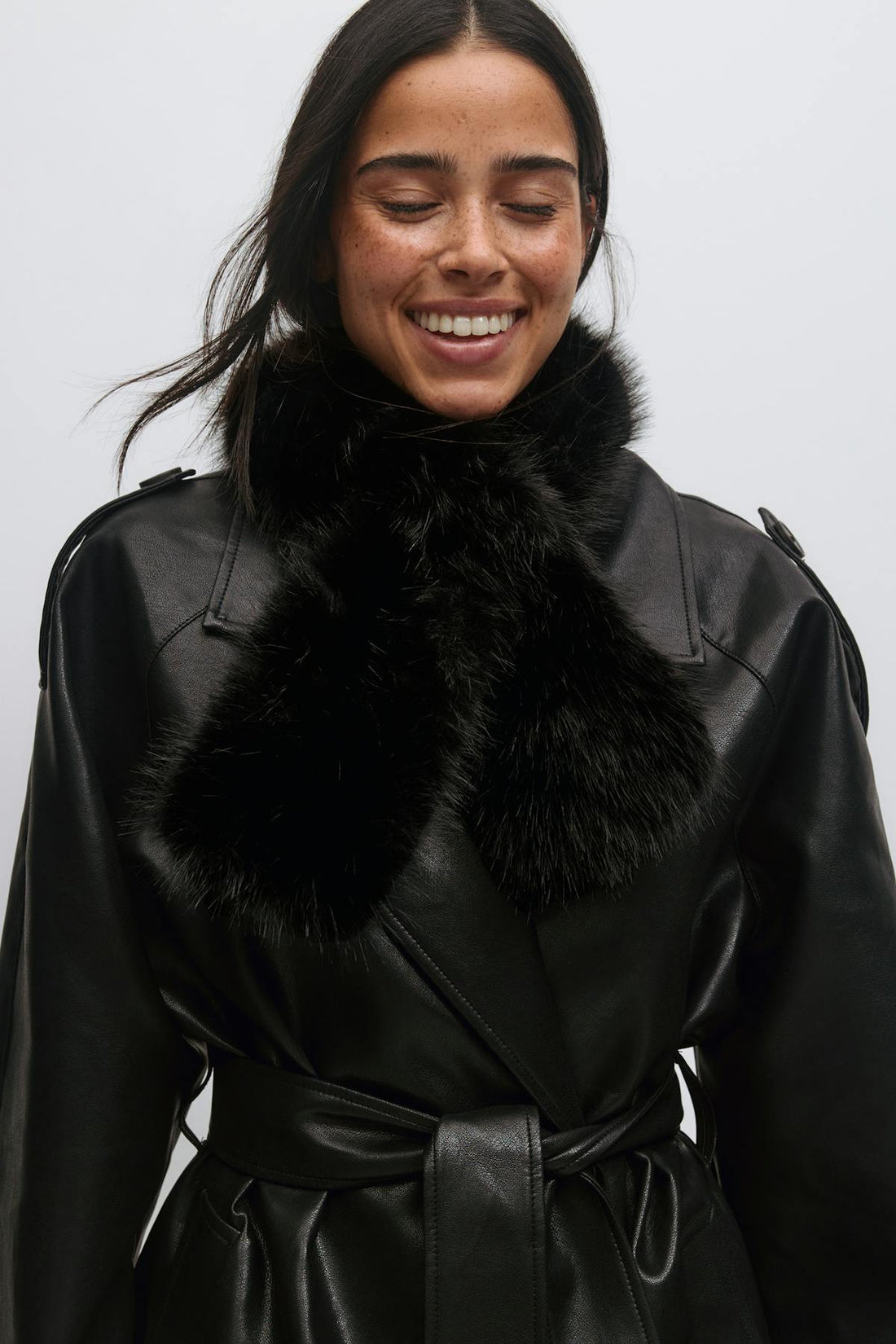 Faux fur plush scarf - Noir