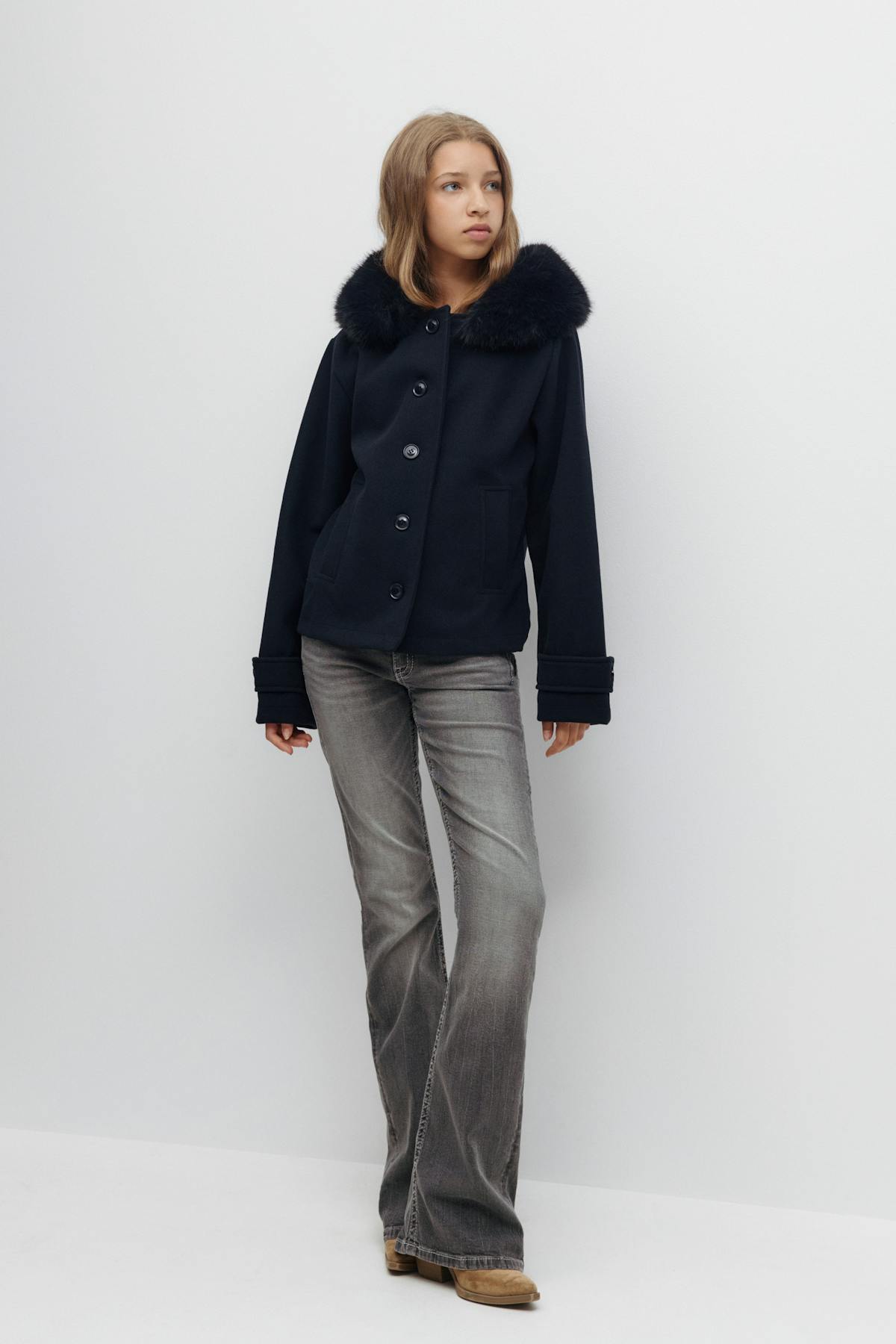 Y fur felt jacket - Bleu marine