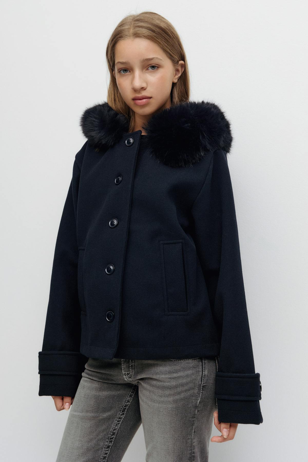 Y fur felt jacket - Bleu marine