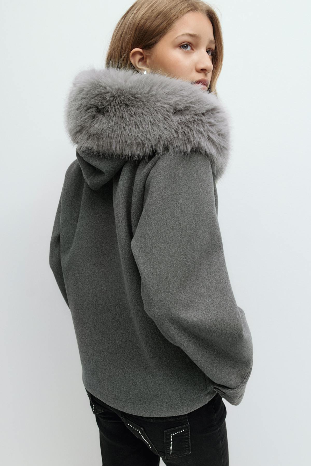 Y fur felt jacket - Gris anthracite