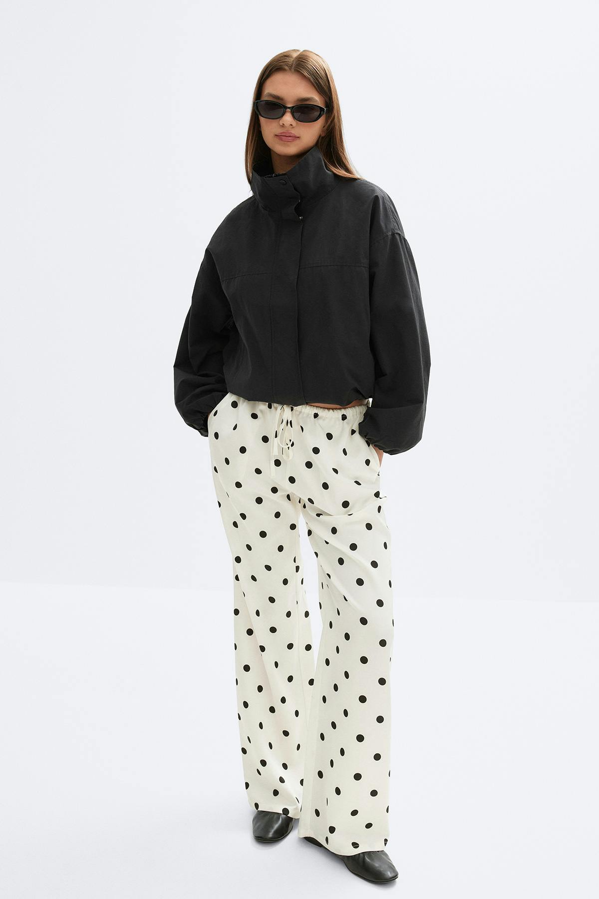 Drawstring satin trousers - Creme