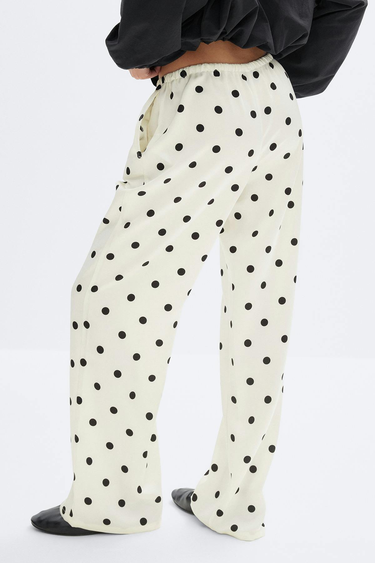 Drawstring satin trousers - Creme