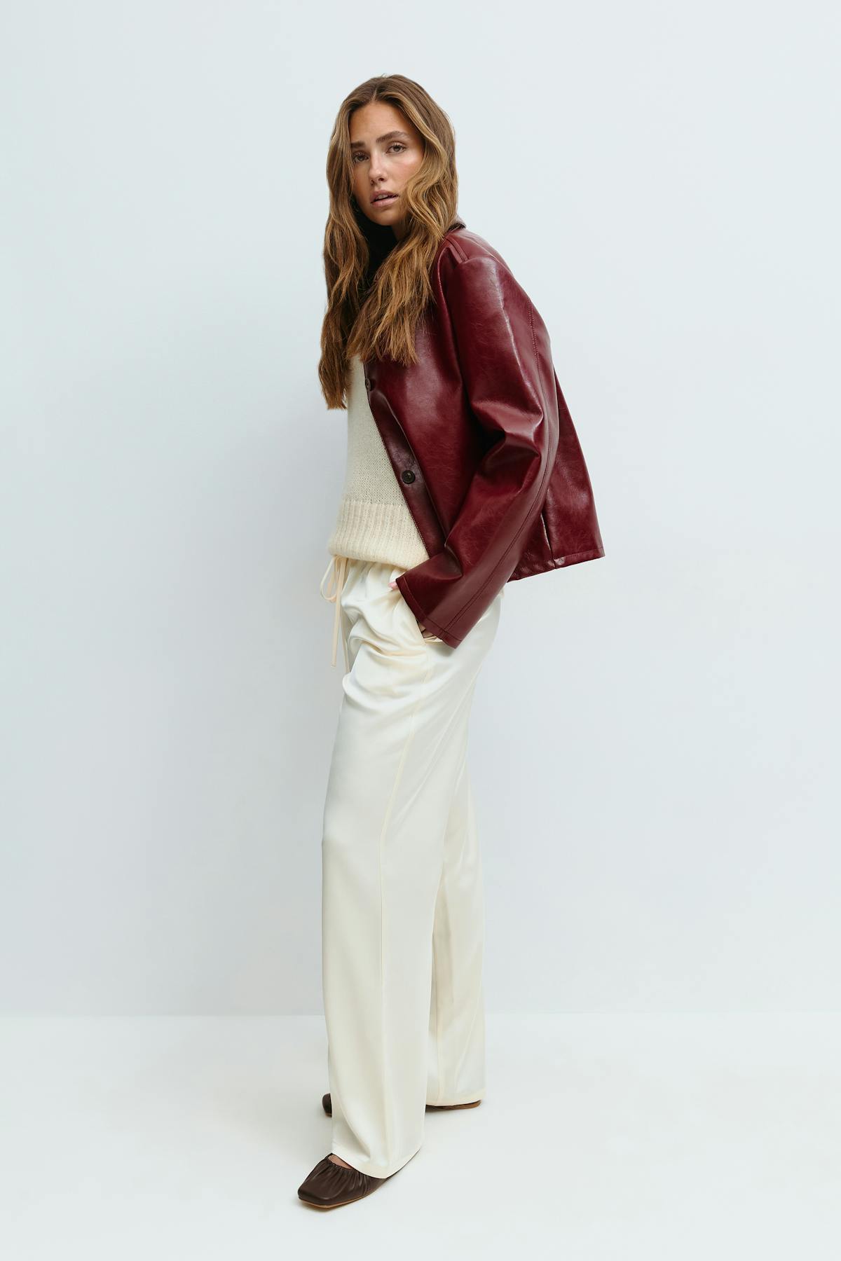 Drawstring satin trousers - Egret