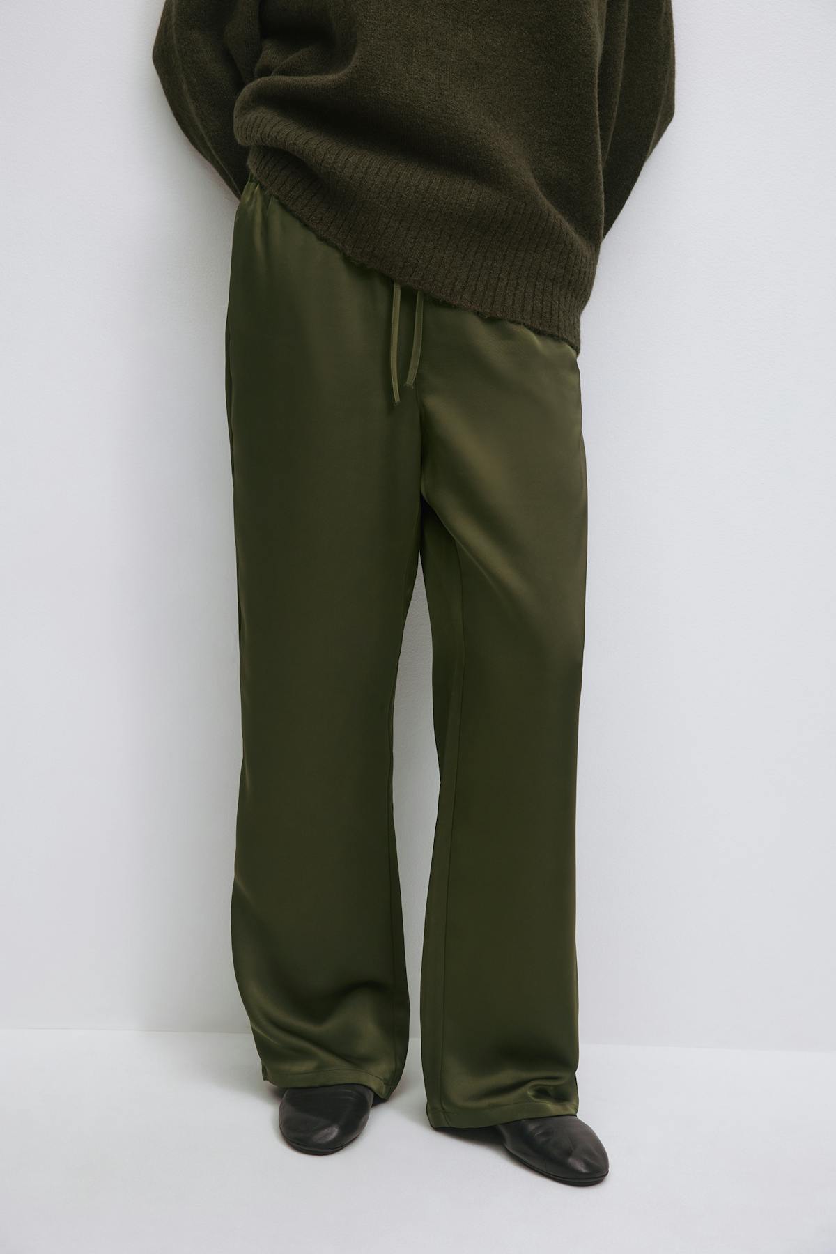 Drawstring satin trousers - Noir