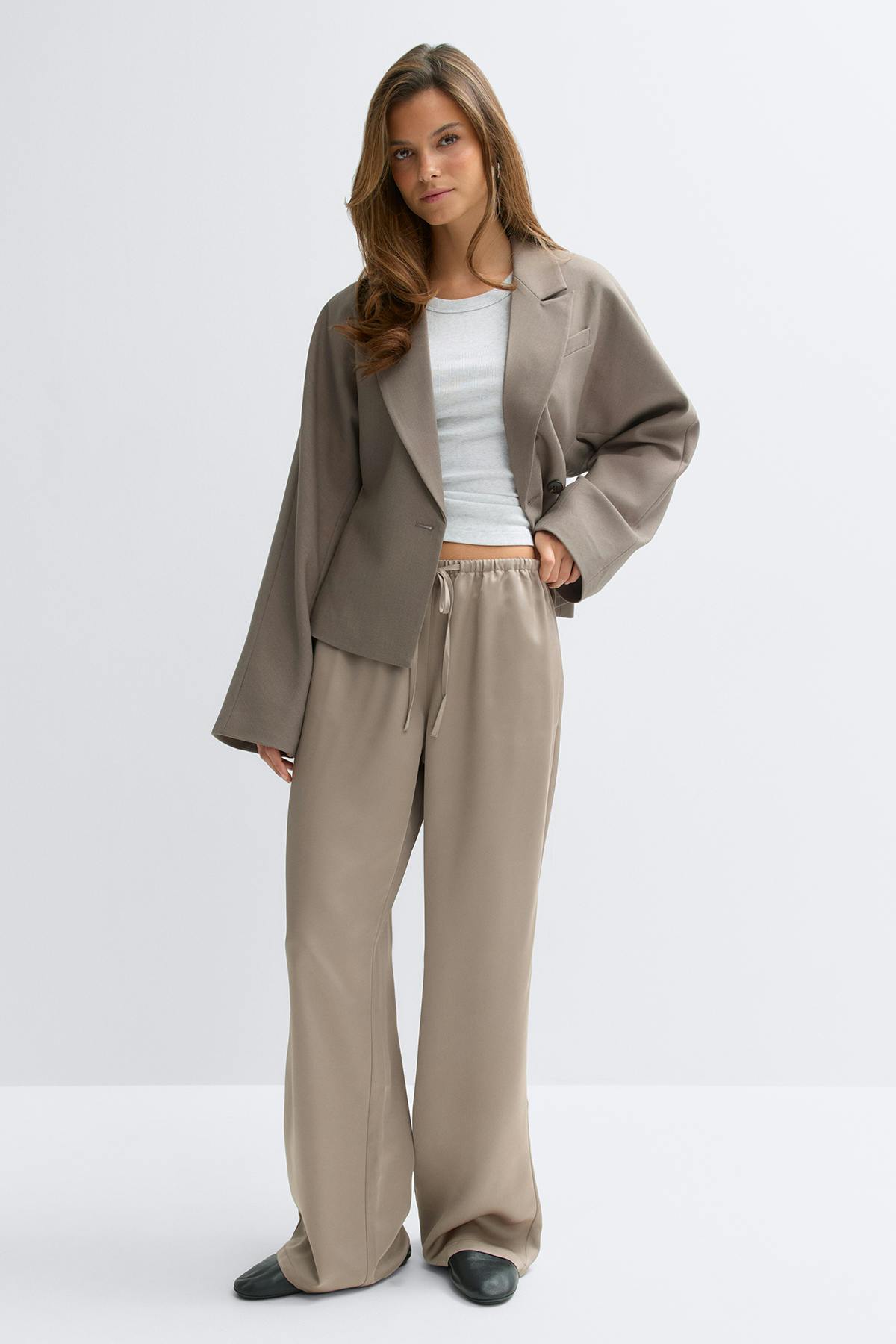 Drawstring satin trousers - Noir