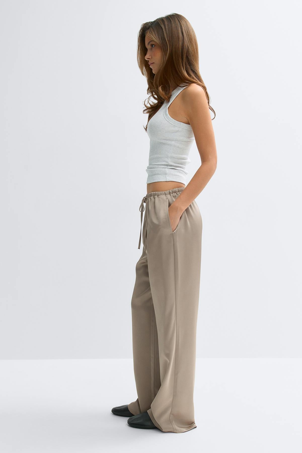 Drawstring satin trousers - Noir