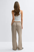 Drawstring satin trousers - Creme