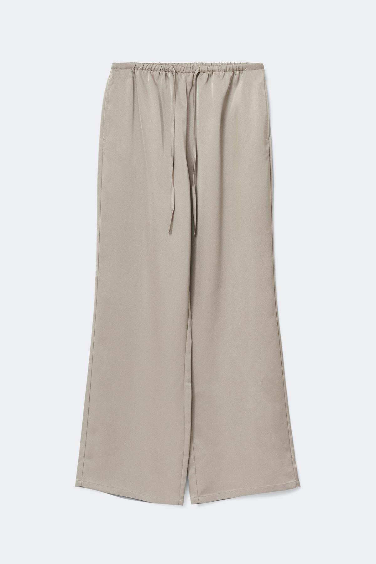 Drawstring satin trousers - Creme