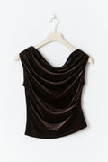 Asymmetric velvet top - Marron foncé