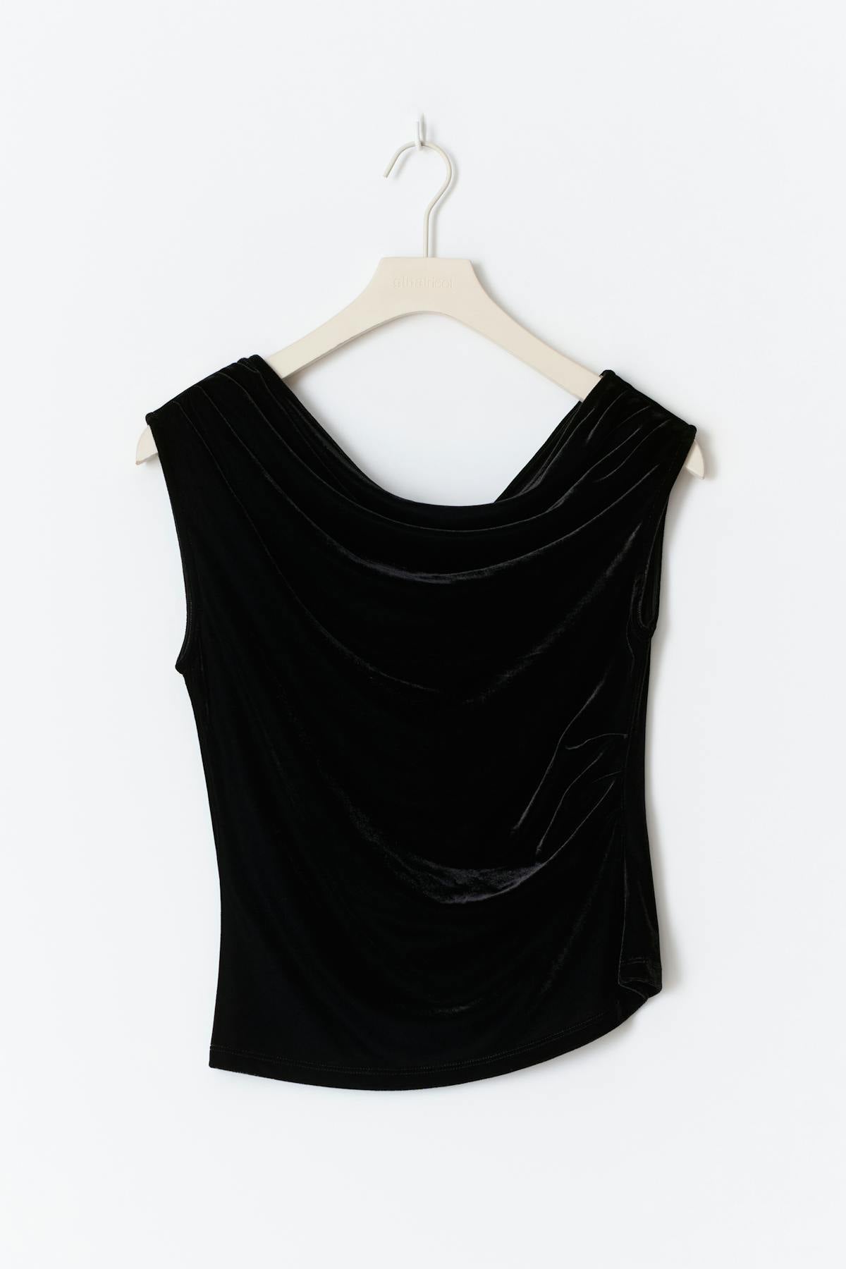 Asymmetric velvet top - Noir