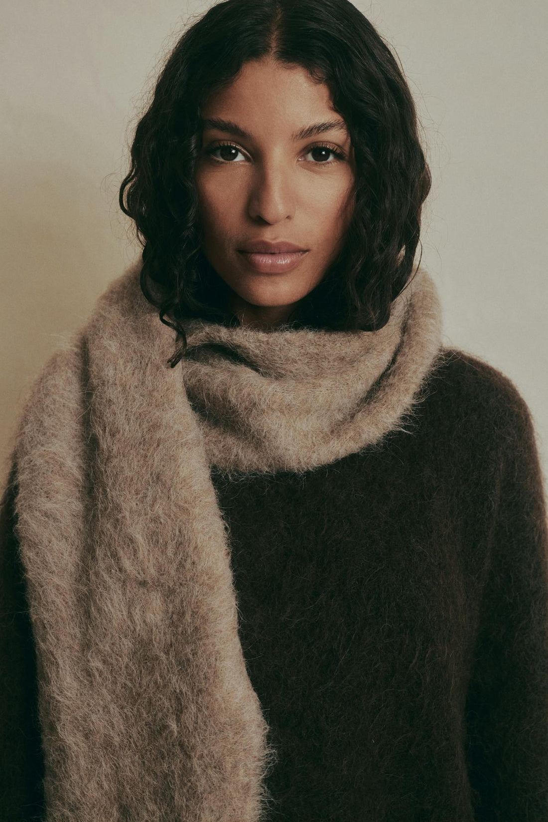 Premium alpaca scarf - Beige melange