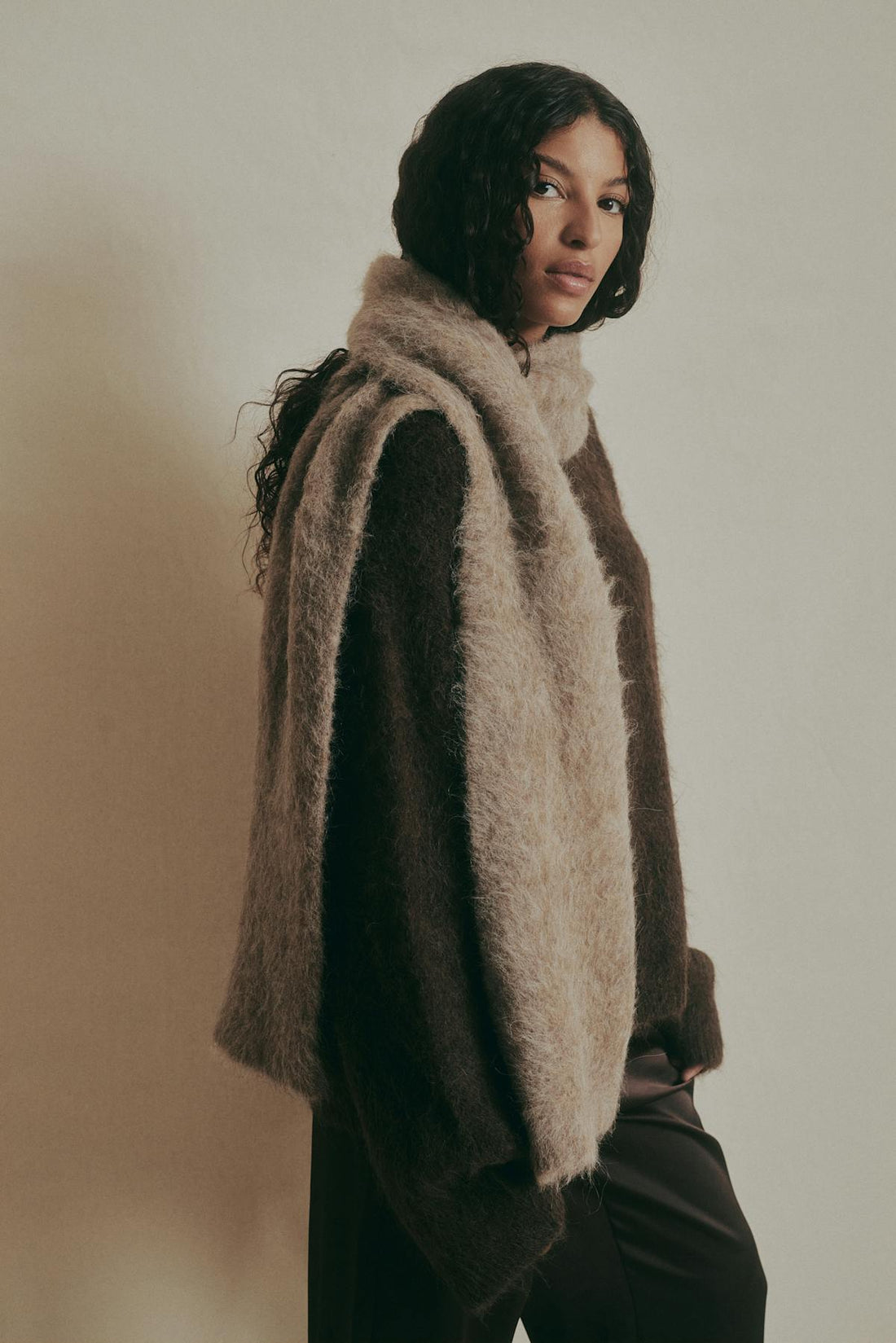 Premium alpaca scarf - Beige melange