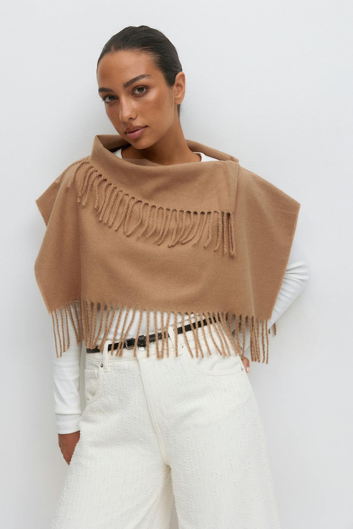 Fringe polo scarf - Camel