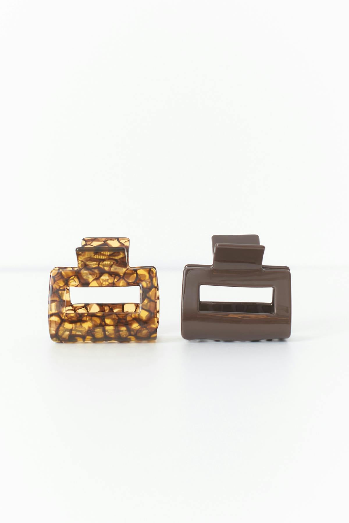 2-pack mini square hair clip - Black/tortoise