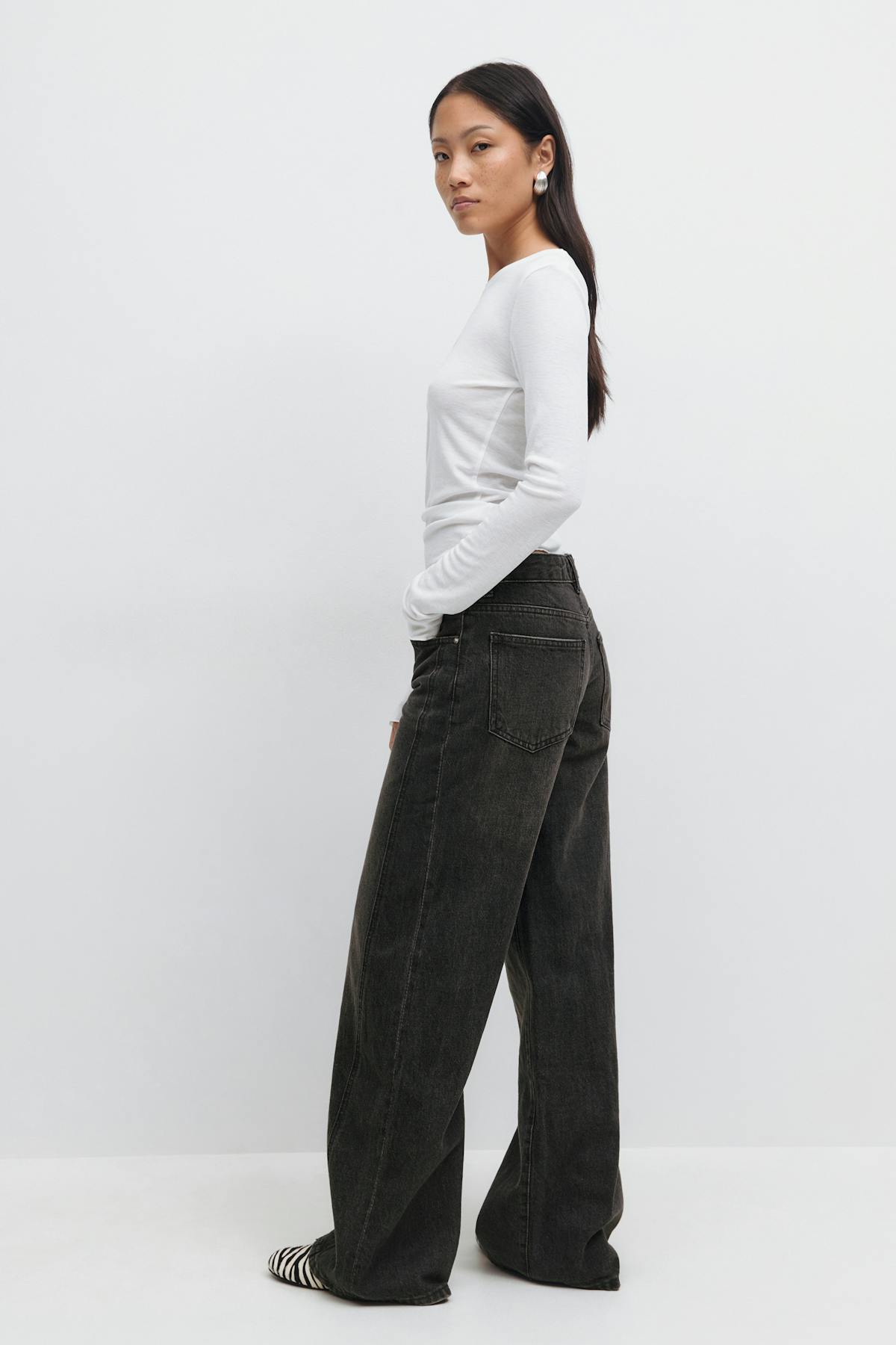 Low wide front seam jeans - Ecru