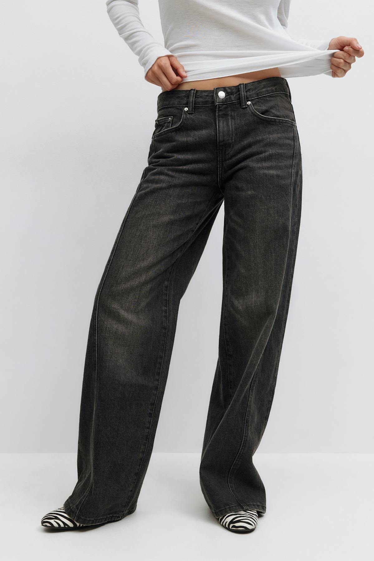 Low wide front seam jeans - Ecru