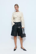 Crewneck textured top - Ecru