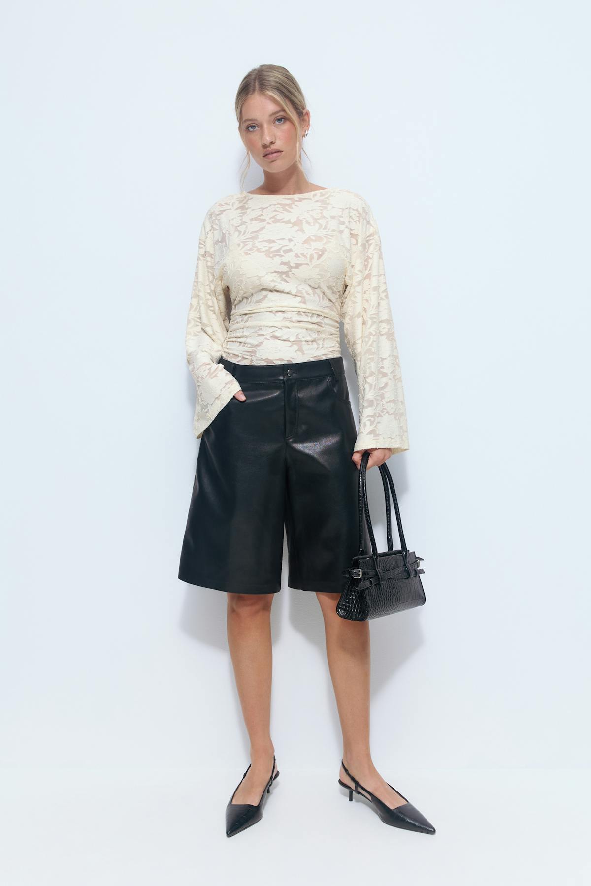 Crewneck textured top - Ecru