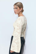 Crewneck textured top - Ecru