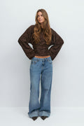 Crewneck textured top - Marron foncé