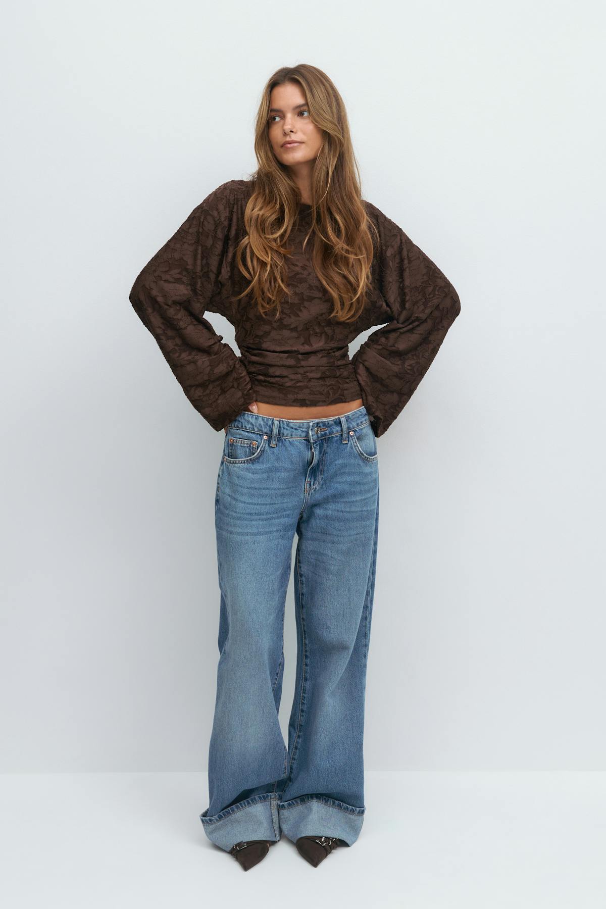 Crewneck textured top - Marron foncé