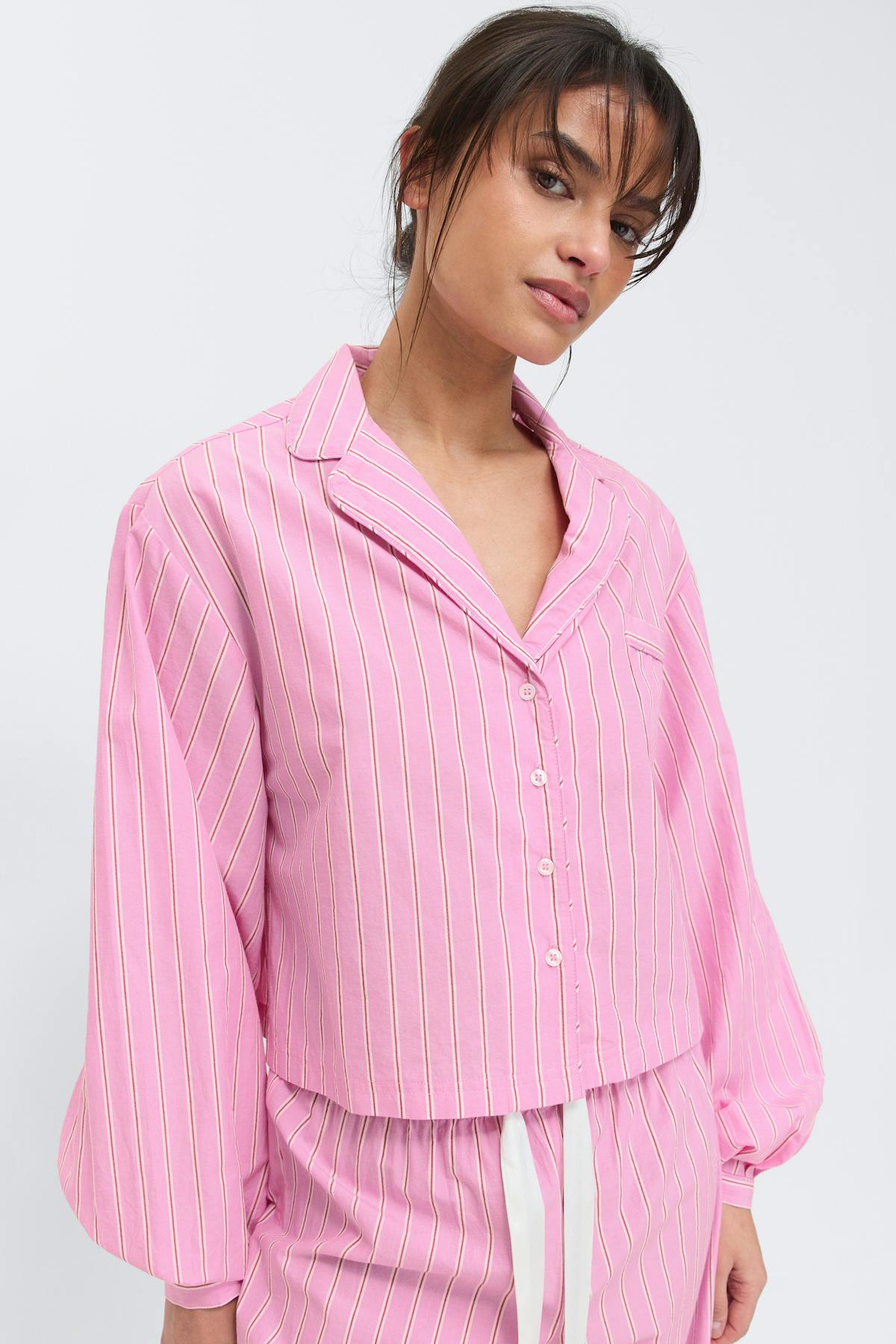 Poplin pyjamas shirt - Pink stripe